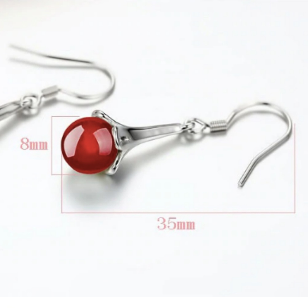 New 🎁 silver plated red stone dangle earrings - Picture 4 of 6